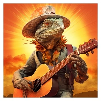Bild von einem Leguan mit einer Gitarre