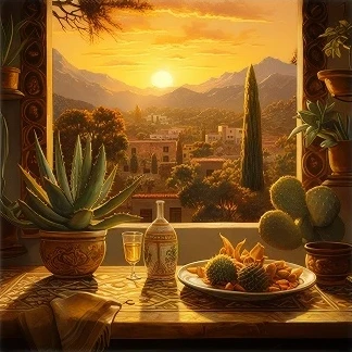Terrasse im Joe Peña's Esslingen bei Sonnenuntergang