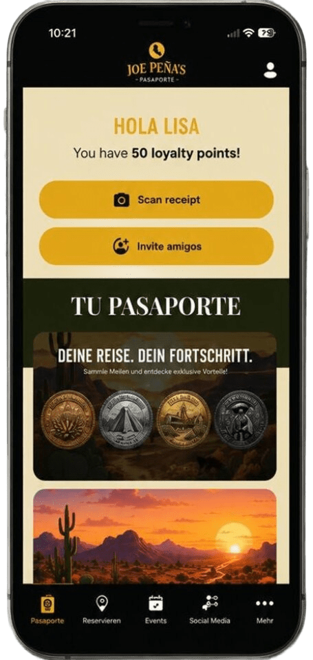 Joe's Pasaporte App auf dem Smartphone — Meilen sammeln und Prämien freischalten